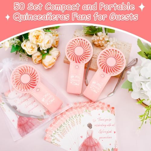 50Pcs Pink Quinceanera Mini Handheld Fans Sweet 15 Birthday Party Favors - Image 2