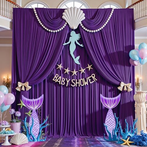 20×12ft Wrinkle Free Purple Backdrop Curtain for Wedding Parties, 4 Panels 5×12ft Long Soft Silky Polyester Backdrop Drapes Photo Back Drop Curtains for Girls Party Photography Background Cloth - Image 5