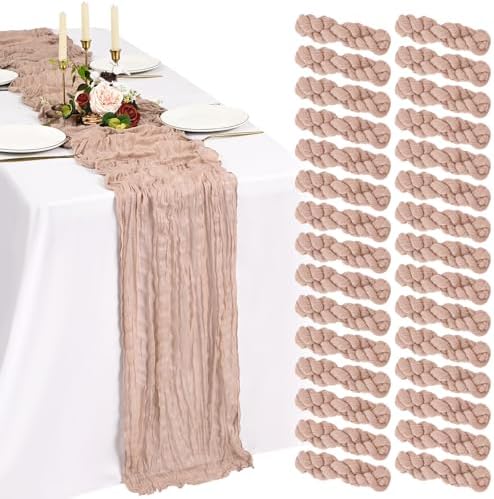 30 Pack Cheesecloth Table Runner 10FT Dusty Pink Table Runner Boho Gauze Cheese Cloth Table Runners Long Rustic Sheer Table Decorations for Wedding Party Baby Bridal Shower Birthday Holiday Home by Showgeous