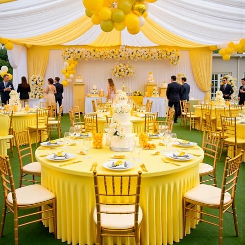 8 Pack Yellow Spandex Round Tablecloths for 72 inch Table, Wrinkle Free Stretchy 132inch Fitted 6ft Round Table Cover with Skirt for Wedding Party Dining Banquet - Image 6
