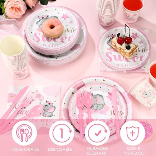 Dandat 350 Pcs Baby Shower Set, Elephant, Pink - Image 2