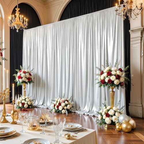 Silver Satin Backdrop Curtains 2 Panels - Glitter Photo Drapes for Baby Shower, 10x10FT Shimmer Back Drop Decor, Wrinkle Free for Birthday Party Prom Wedding Anniversary Background - Image 4