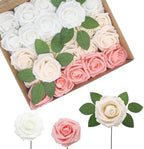 Artificial Flowers Realistic Roses, Real Looking Fake Roses with Stem for DIY Wedding Bouquets Centerpieces Bridal Shower Party Home Romantic Decorations (White/Cream/Light Pink, 100pcs) by BringmoreJoyinyourlife