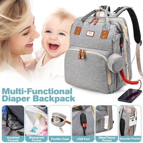 JSTPRO Diaper Bag Backpack with Changing Station, 25L Capacity, Grey - Image 5
