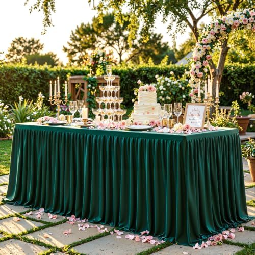Wish Care Hunter Green Polyester Table Clothes for 6 Foot Rectangle Tables, Wrinkle Free Fitted Table Cover with Pleated Ruffle Table Skirt for Birthday Party Wedding Trade Show Event Display - Image 4
