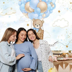 9x6FT Baby Shower Backdrop We Can Bearly Wait Blue Bear Hot Air Balloon Photography Background Newborn Baby Shower Party Decorations Banner Photo Booth Props - Image 6