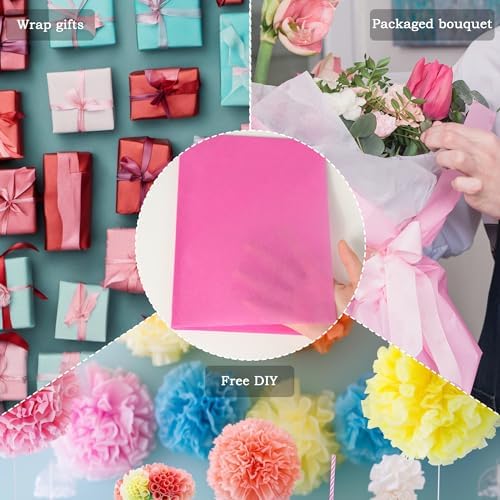 Pink 1000 Sheets 20"X15" Tissue Paper Bulk for Gift Bags - Wrapping Tissue Paper for Birthday Weddings Showers Gift Packaging Arts Craft Party Favor Decoration Wrapping Supplies - Image 5