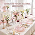 Rubtlamp 60Pcs Pink Plastic Plates,Clear Pink Plates With Gold Rim,Hammered Gold Plates Include 30Pink Plastic Dessert Platos, 30Gold Dinner Platos For Party - Image 4