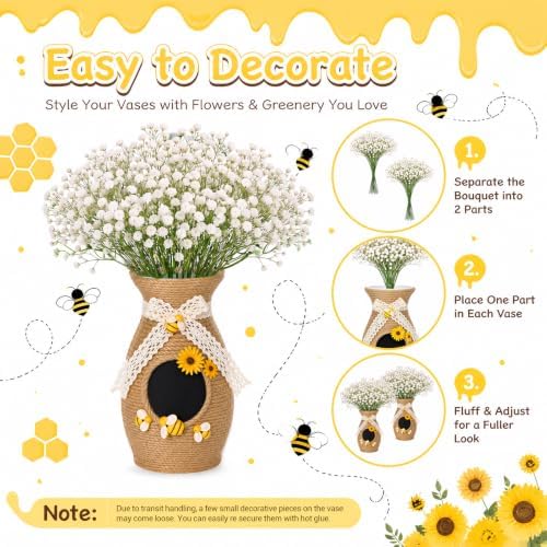 2 Set Honeybee Beehive Vase Decor Include Baby Breaths - Image 4