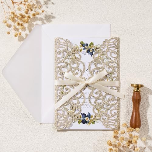 25pcs Glitter Wedding Invitations with Envelopes and RSVP Cards - Image 5