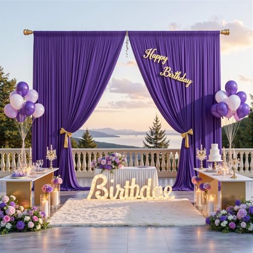 10ftx12ft Purple Backdrop Curtains for Wedding Parties, Wrinkle Free Polyester Photo Backdrop Drapes 2 Panels 12 ft Long Back Drop Cloth for Girl's Birthday Party Photography Background - Image 5