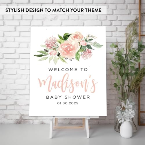 Andaz Press Personalized Large Canvas Baby Shower Welcome Sign, 16 x 20 Inches, Blush Pink Watercolor Florals, Guestbook Alternative, Custom Baby Shower Sign For Floral Baby Shower Baby Sprinkle Theme - Image 3