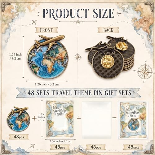 Highergo 48 Sets World Travel Map Enamel Favors Plane Appreciation Cards - Image 2