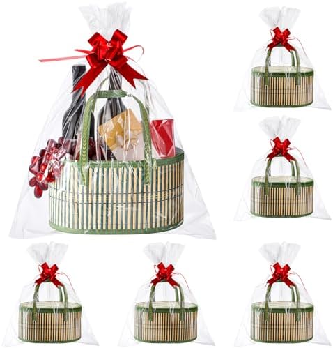 Tioncy 6 Set Woven Bamboo Gift Baskets with Handles Empty, Green by Tioncy