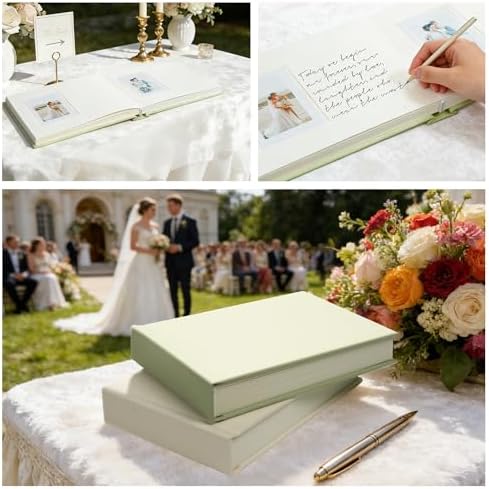 Vienrose Wedding Guest Book Journal for Polaroid, Wedding Registry Must Haves Things with 32 Blank Pages and Thick Paper, Linen Photo Album for Memory, Graduation, Dusty Sage Green - Image 4