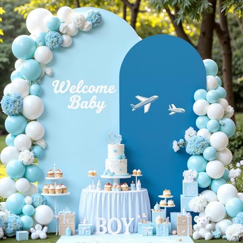 Gradient Blue Arch Backdrop Cover 7.2FT 6FT Wedding Arch Covers Set of 2 Double-Color Arch Covers Stretchy Backdrop Spandex Fitted Fabric Backdrops for Party Baby Shower Birthday Decoration - Image 3