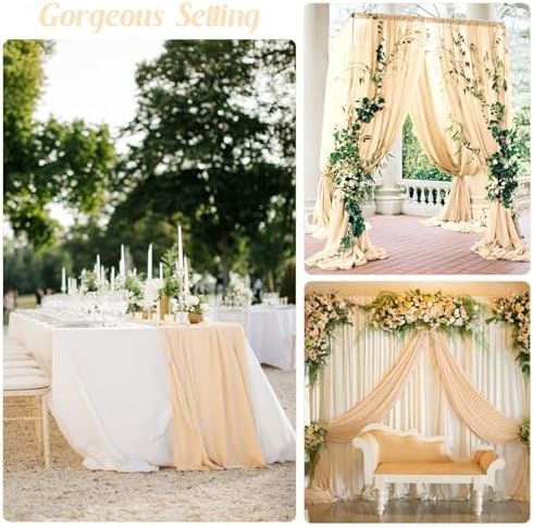 6 Pack 10Ft Champagne Chiffon Table Runner 29x120 Inches Sheer Fabric Table Runner Romantic Wedding Runner for Thanksgiving Christmas Bridal Shower Decorations（Champagne） - Image 4