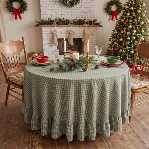 Eternal Beauty Green Plaid Ruffle Round Tablecloth 70 in - Image 3