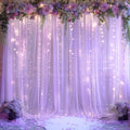 Shillance 20x10ft Lavender Chiffon Backdrop Curtain with Lights String for Wedding Sheer Tulle Curtain Photo Backdrops Drapes for Baby Shower Birthday Party Ceremony Decorations by Shillance
