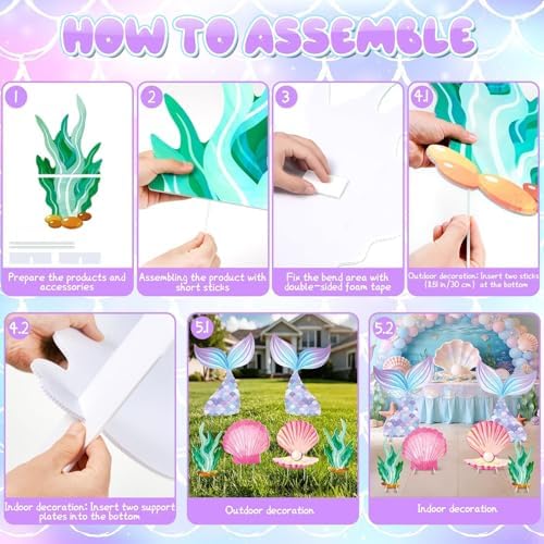 6 Pcs Mermaid Backdrop Under The Sea Birthday Party Decorations Large Mermaid Tail Seaweed Seashell Cardboard Cutouts Ocean Theme Booth Photo Props for Baby Shower Indoor Outdoor Decor - Image 4