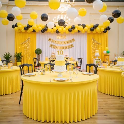 6 Pack Yellow Spandex Round Tablecloths for 72 inch Table, Wrinkle Free Stretchy 132inch Fitted 6FT Round Table Cover with Skirt for Wedding Party Dining Banquet - Image 5