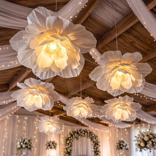15.7 Inch Peony Lanterns with LED Lights, 6 Pack Hanging Flower Decor - Image 3