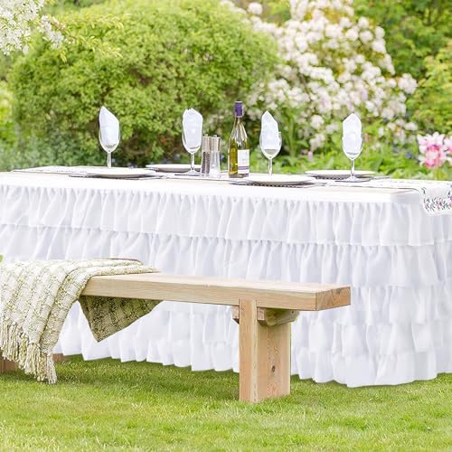 White Tulle Table Skirt 9ft Tutu Table Skirt For Rectangle Table Birthday Party Decorations Baby Shower Girls Parties Cake Dessert Table Decorations Ruffle Table Skirting - Image 3