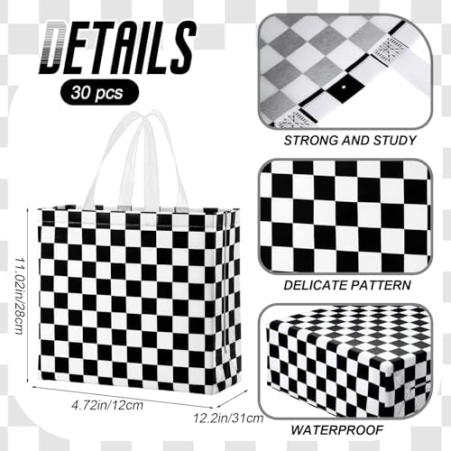 Abbylike 30 Pcs Checkered Racing Gift Bags Bulk, Large Reusable Tote Bags - Image 2