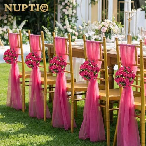NUPTIO Flower Ball for Table Centerpieces: Hot Pink Artificial Rose - Image 2