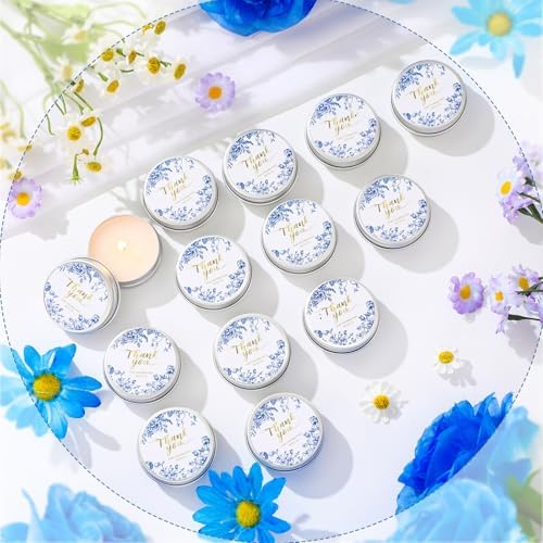 MTLEE 50 Pcs Blue Floral Wedding Candles Gift Favors for Guests 1 Oz - Image 2