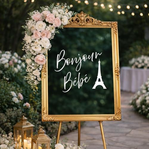 French Baby Shower Decal Bonjour Bebe Custom Mirror Backdrop Decal Eiffel Tower Theme - Image 6