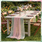 6 Pcs Sage Green and Dusty Pink Fairy Party Gauze Table Runner - Image 5