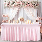 Wish Care 2 Pack Pink Spandex Table Clothes for 6 Foot Rectangle Tables, 6FT Wrinkle Free Fitted Tablecloths Ruffles Design Table Cover for Party, Banquet, Wedding and Events - Image 5