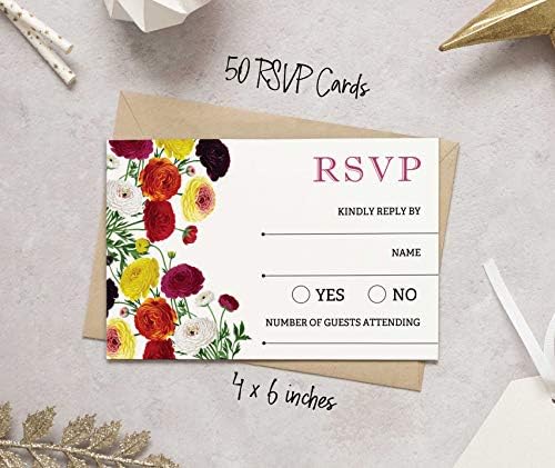 50 Blank RSVP Cards with White Envelopes Floral 4"x6" Response Cards-RSVP Reply Card for Wedding-Bridal Shower-Baby Shower-Rehearsal Dinner - Image 5
