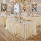 6 Pack 8ft Champagne Table Cloths Rectangle Tulle Tablecloth Fitted Champagne Tablecloths for 8 foot Rectangle Tables Spandex Table Covers for Parties Wedding Birthday Buffet Banquet Desk Tables Skirt - Image 5