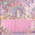 17FT Long Pink Tulle Table Skirt for Rectangle Round Tables 3-Layer Ruffle Desk Teacher Skirt for Back to School Supplies Princess Girls Birthday Party Cake Dessert Classroom Dorm Decor by Partisky