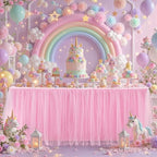 17FT Long Pink Tulle Table Skirt for Rectangle Round Tables 3-Layer Ruffle Desk Teacher Skirt for Back to School Supplies Princess Girls Birthday Party Cake Dessert Classroom Dorm Decor by Partisky