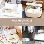 Sea Team Oval Storage Basket, Woven Cotton Rope Basket with Lid, Cream - Image 2
