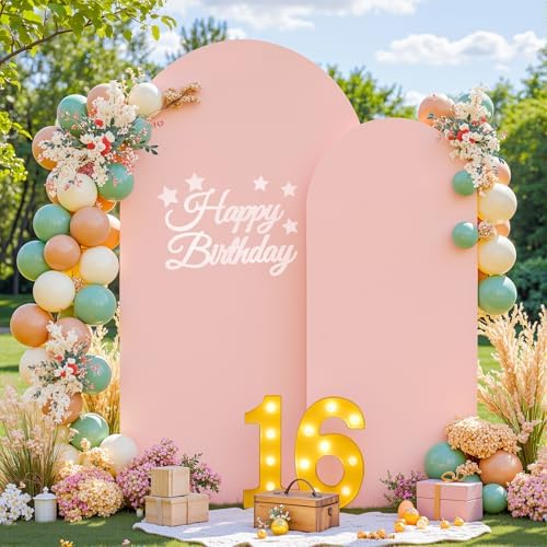 Pink Arch Backdrop Cover Set of 2 Dusty Pink Arch Cover 7.2 and 6ft Wedding Arch Cover Stretchy Backdrop - Image 3