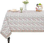 Ridhi Coral Pink Hand Block Print Cotton Tablecloth 90x60 Inch Rectangle by Ridhi