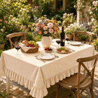 Striped Ruffled Tablecloth 60x120 Inch Cotton Polyester Striped Tablecloth Rectangular Fits 8-10 Seater Table Farmhouse Vintage Table Cover for Home Kitchen Baby Shower Birthday Party Picnic (Taupe) - Image 7