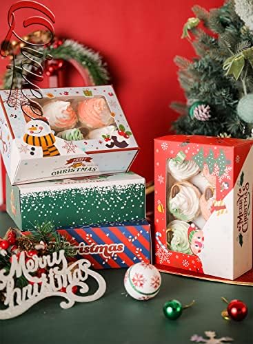 qiqee Christmas 6 Cupcake Boxes with Window 30 Packs Cupcake Box 9.4x6.1x3 inch Bakery Boxes For Cupcakes Carrier, Cupcake Containers - Image 7