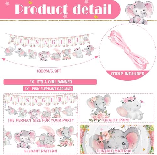 405 Pcs Pink Elephant Style Baby Shower Party Decorations for Girl - Image 5