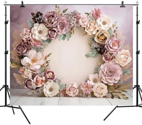 12x8ft Wedding Backdrop Purple Pink Floral Theme Photography Background White Flower Garland Green Leaves Bridal Shower Banner Decorations Girls Birthday Party Baby Portrait Photo Booth Prop - Image 6