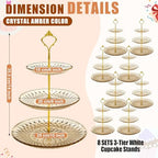 Patelai 8 Packs 3 Tier Acrylic Cake Stand with Round Holder 3 Tier Serving Tray Acrylic Crystal Cupcake Stand Holder for Home Wedding Birthday Baby Shower Tea Party Favors(Clear Amber, Golden Crown) - Image 3