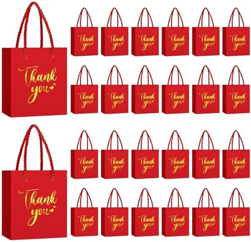 Honoson 60 Pcs Mini Thank You Gift Bag with Handle Bulk,Red by Honoson
