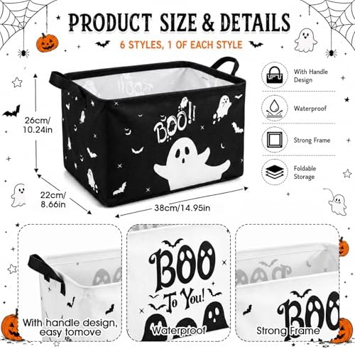 CHENGU 6 Pack Halloween Storage Basket Collapsible Halloween Ghost Bins - Image 2