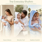 Organic Muslin Hooded Baby Bath Towel 4pc for Newborn - Blue Stripe - Image 4