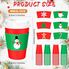Mimorou 60 Pack Christmas Coffee Cups with Lids and Sleeves, 12 oz Red and Green Paper Disposable Party Cup, Festive Designs Snowman Snowflakes Santa Tree Gingerbread Candy Cane for Xmas Party Favors - Image 3