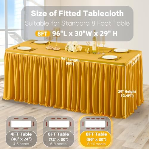 Wish Care Gold Polyester Table Clothes for 8 Foot Rectangle Tables, Wrinkle Free Fitted Table Cover with Pleated Ruffle Table Skirt for Birthday Party Wedding Trade Show Event Display - Image 4
